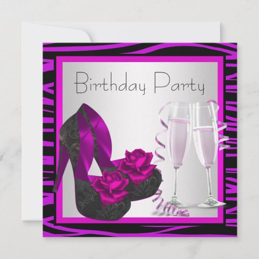 Cocktails Schoenen Vrouwen Paarse Zebra Verjaardag Kaart (Voorkant)