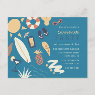 Cocktails, Surf en zon   Cute Summer Birthday Part Uitnodiging Briefkaart