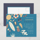 Cocktails, Surf en zon | Cute Summer Birthday Part Uitnodiging Briefkaart (Voorkant / Achterkant)