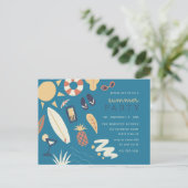 Cocktails, Surf en zon | Cute Summer Birthday Part Uitnodiging Briefkaart (Staand voorkant)