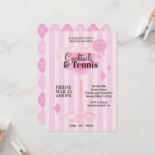 Cocktails & Tennis-feest uitnodiging (roze)