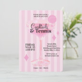 Cocktails & Tennis Feest Uitnodiging (roze) (Staand voorkant)