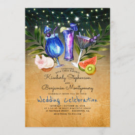 Cocktails Tropical Beach Lights Bruiloft Kaart