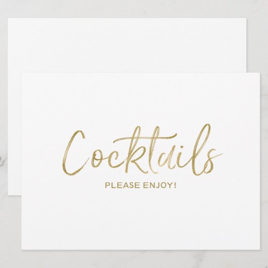 "Cocktails" Trouwbord | Stijlvol Goudkleurig Kaart (Voorkant / Achterkant)