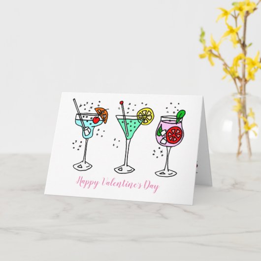 Cocktails vieren Valentijnsdag Kaart (Gele Bloem)