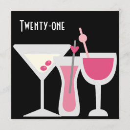 Cocktails Vrouw Roze Zwart 21e Verjaardagsfeest Kaart