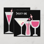 Cocktails Vrouwen Roze Zwart 21ste Verjaardagsfees Kaart (Voorkant / Achterkant)