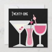 Cocktails Vrouwen Roze Zwart 21ste Verjaardagsfees Kaart (Voorkant)