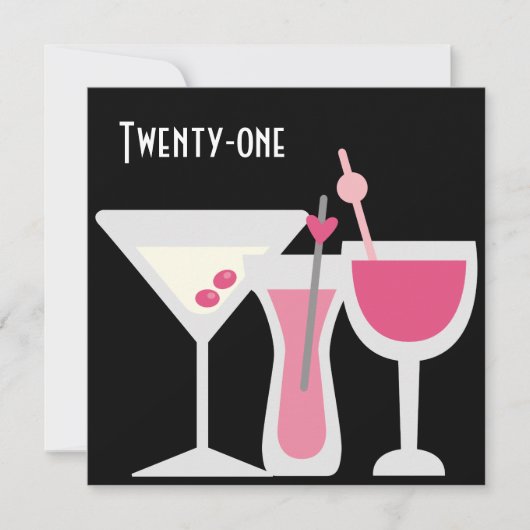Cocktails Vrouwen Roze Zwart 21ste Verjaardagsfees Kaart (Voorkant)