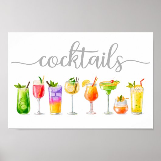 Cocktails Waterverf Bar-decor Poster (Voorkant)