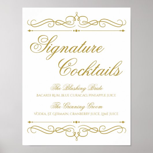 Cocktails Weddenschap | Gold Swirl-kalligrafie Poster (Voorkant)