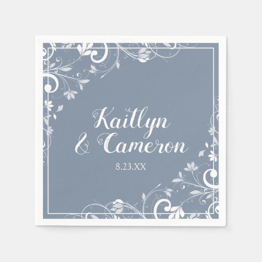 cocktailservetten | Chic Bouquet (Dusty Blue) DK Servetten (Voorkant)