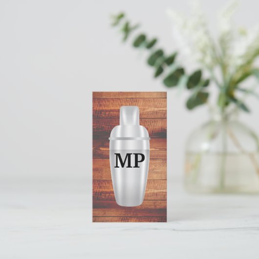 cocktailshaker | houten planken visitekaartje (Staand voorkant)