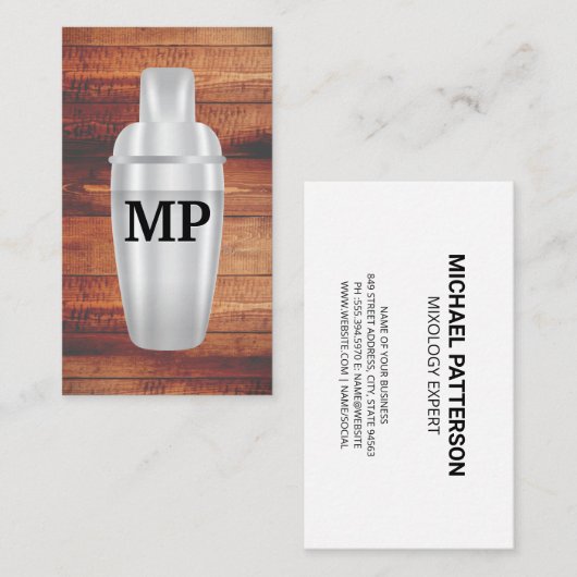 cocktailshaker | houten planken visitekaartje (Voorkant / Achterkant)