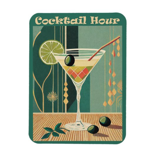 Cocktailuur Mid Century Modern Martini Magneet (Verticaal)