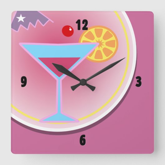 Cocktailuur Nachtelijke Wandklok (Voorkant)