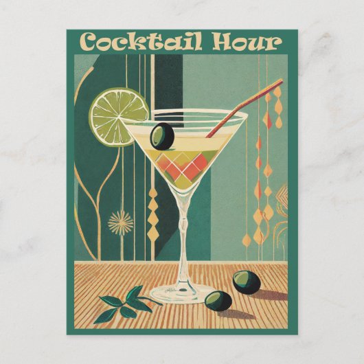 Cocktailuurontwerp halverwege de eeuw briefkaart (Voorkant)