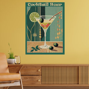 Cocktailuurontwerp halverwege de eeuw poster