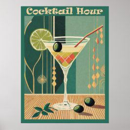 Cocktailuurontwerp halverwege de eeuw poster