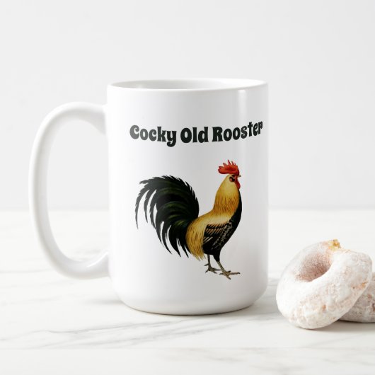 "Cocky Old Rooster" met een afbeelding van een Roo Koffiemok (Met donut)
