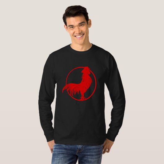 Cocky Red Rooster Zodiak Chicken Silhouette T-shirt (Voorkant volledig)