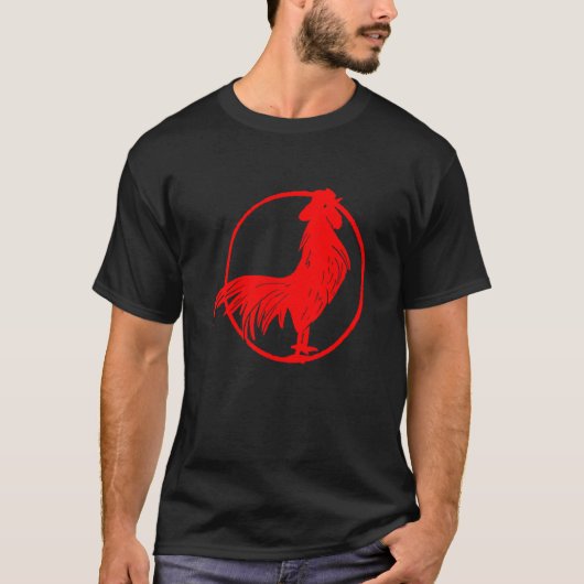 Cocky Red Rooster Zodiak Chicken Silhouette T-shirt (Voorkant)