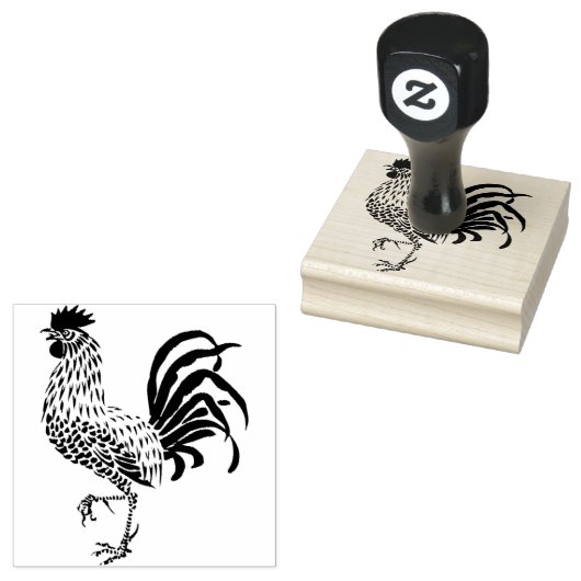 Cocky Rooster Bird One Leg omhoog Rubberstempel (Gestempeld)