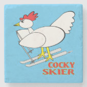 Cocky Skier Stenen Onderzetter (Voorkant)