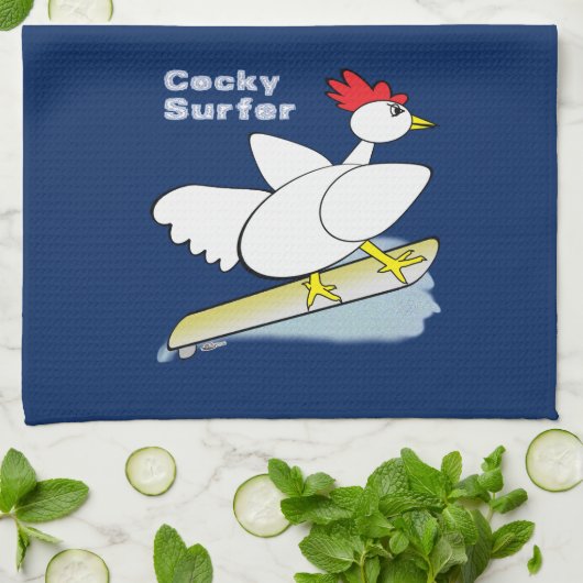 Cocky Surfer Theedoek (Gevouwen)