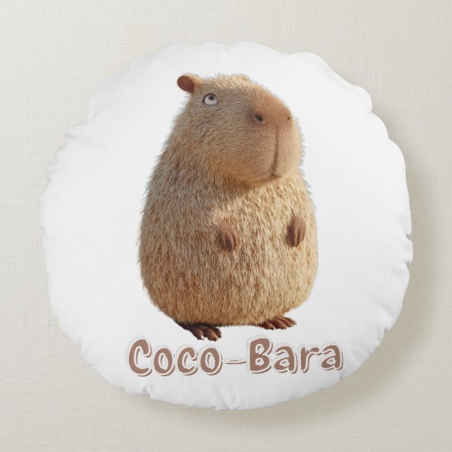 Coco-Bara vibes. Capybara Core: Kokosnoot Couture Rond Kussen (Voorkant)