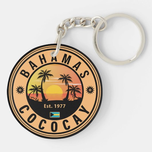 Coco Cay Bahamas Retro Sunset Souvenirs 60s Sleutelhanger (Achterkant)