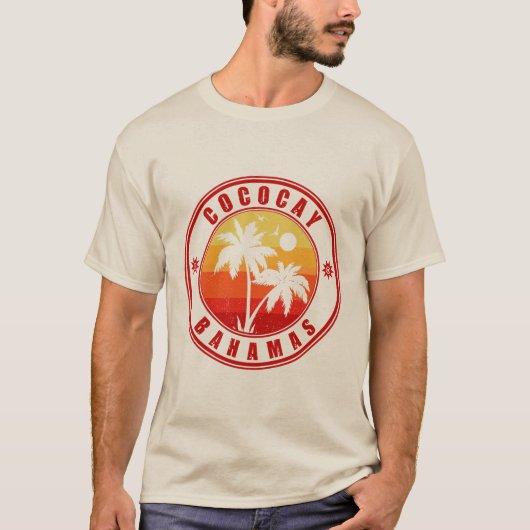 Coco Cay Bahamas Retro Sunset Souvenirs 60s T-shirt (Voorkant)
