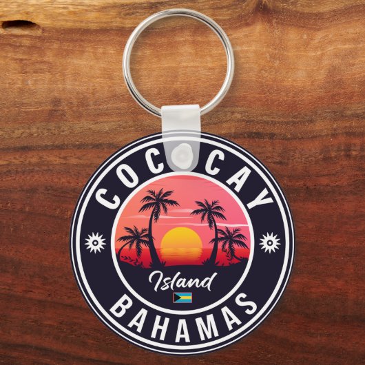Coco Cay Bahamas Retro Sunset Souvenirs 80s Sleutelhanger (Achterkant)