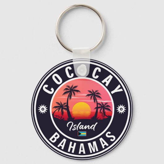 Coco Cay Bahamas Retro Sunset Souvenirs 80s Sleutelhanger (Achterkant)