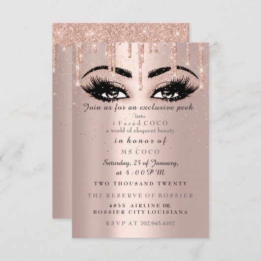 Coco Event Drips Roze Eyelash Confetti Make-up Kaart (Voorkant / Achterkant)