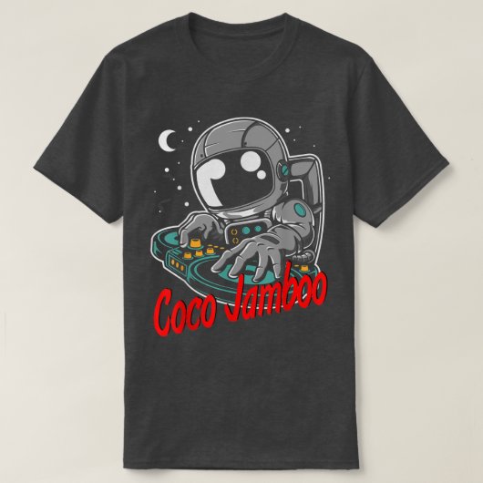 Coco Jambo Astronaut Cartoon die Dj T-Shirt speelt (Design voorkant)