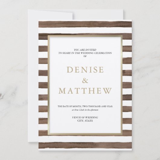 Coco Mocha Watercolor Strepen & Gouden Letters Kaart (Voorkant)