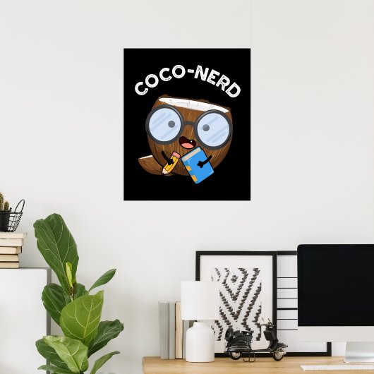 Coco-nerd Funny Fruit Coconut Pun Dark BG Poster (Thuiskantoor)