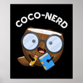 Coco-nerd Funny Fruit Coconut Pun Dark BG Poster (Voorkant)