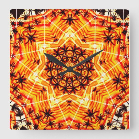 Coco Palm Star Vierkante Klok (Voorkant)