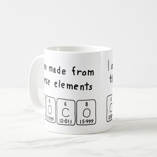 Coco periodieke tabelnaam mok (Voorkant links)