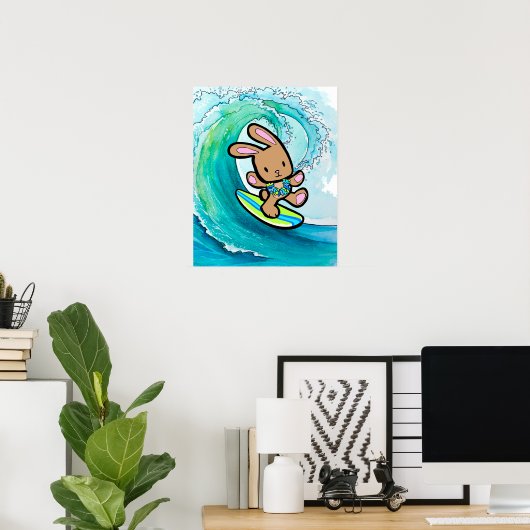 Coco the Hawaiian Surfing Bunny Wall Hanging Poster (Thuiskantoor)