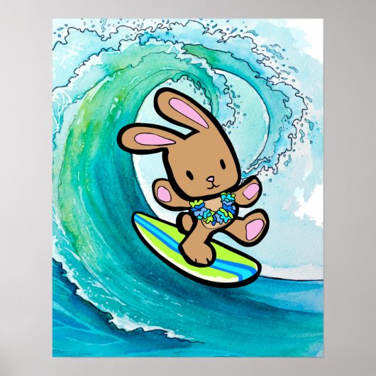 Coco the Hawaiian Surfing Bunny Wall Hanging Poster (Voorkant)