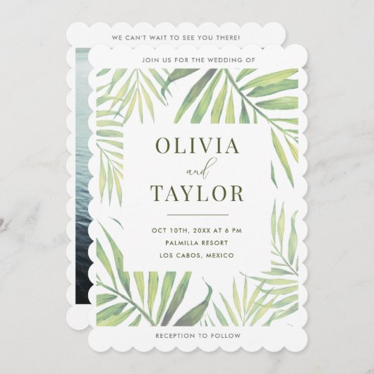 COCO Waterverf Palm Leaf bruiloft uitnodiging (Voorkant / Achterkant)