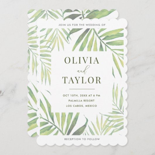 COCO Waterverf Palm Leaf bruiloft uitnodiging (Voorkant / Achterkant)