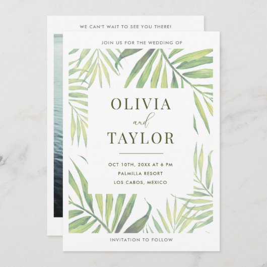 COCO Waterverf Palm Leaf bruiloft uitnodiging (Voorkant / Achterkant)