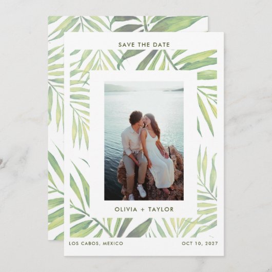 COCO Waterverf Palmblad Sla de datum op Kaart (Voorkant / Achterkant)