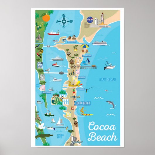 Cocoa Beach City Florida kustlijn kaart geschenken Poster (Voorkant)