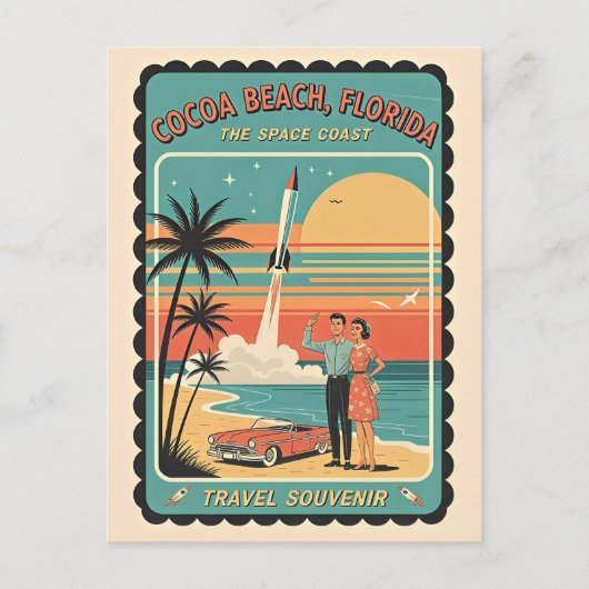 Cocoa Beach FL – Space Coast Retro jaren 50 Briefkaart (Voorkant)