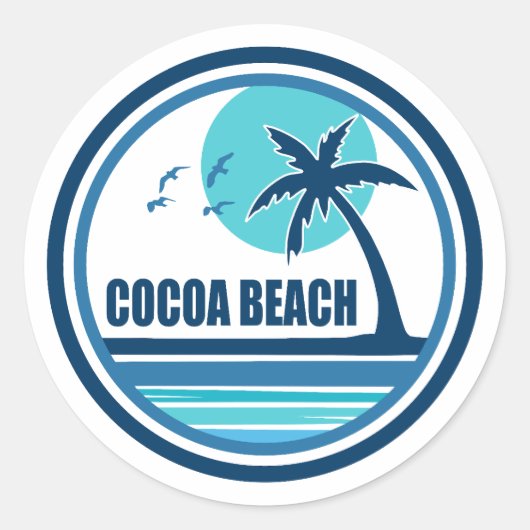 Cocoa Beach Florida Palm Tree Vogels Ronde Sticker (Voorkant)